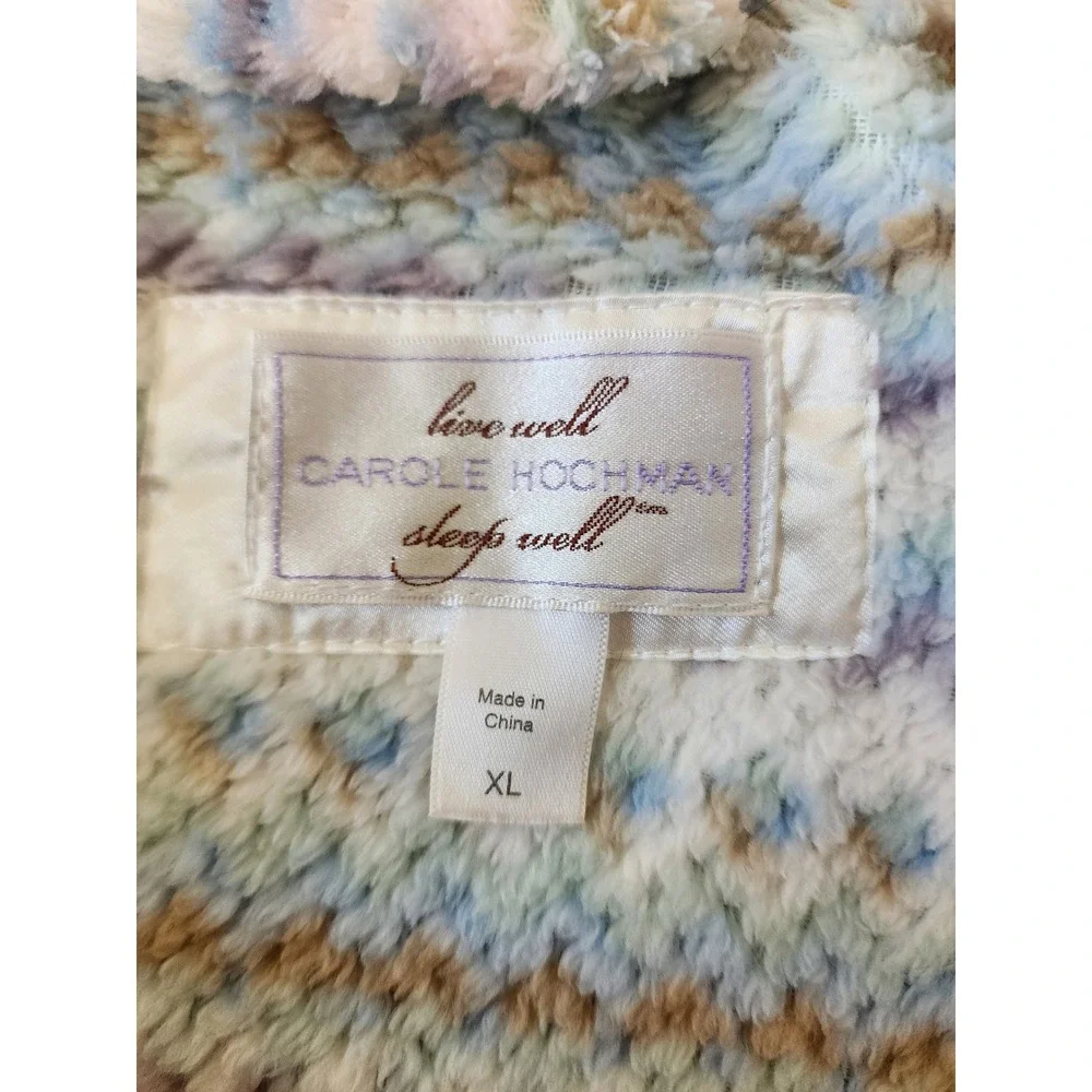 Carole Hochman Live Well Sleep Well Womens XL‎ Plush Fleece Robe Pastel Chevron